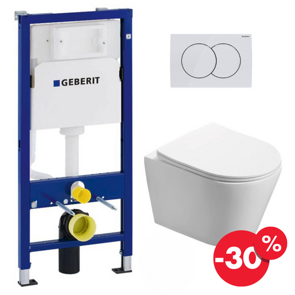 Pack WC Bati-support Geberit + WC Swiss Aqua Technologies Infinitio sans bride + Plaque Blanc alpin (InfinitioGeb1)