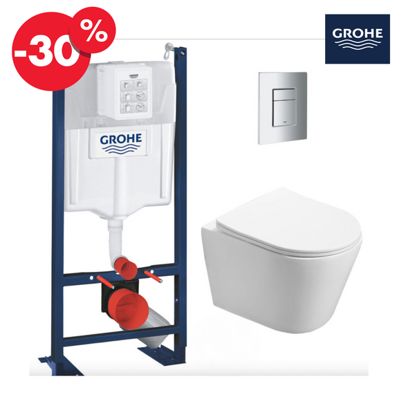 Grohe Pack WC Bâti autoportant + WC Swiss Aqua Technologies Infinitio sans bride + Plaque chrome (ProjectInfinitio-1)