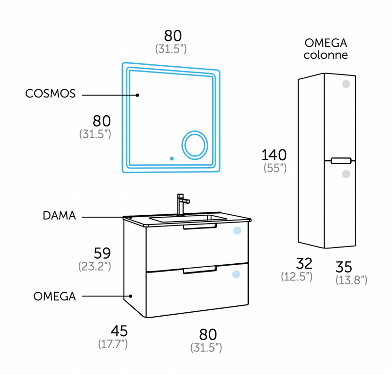 Ensemble Meuble Salle de Bain - ùnico - Omega.80 - {{L'entrepôt du bricoleur }}