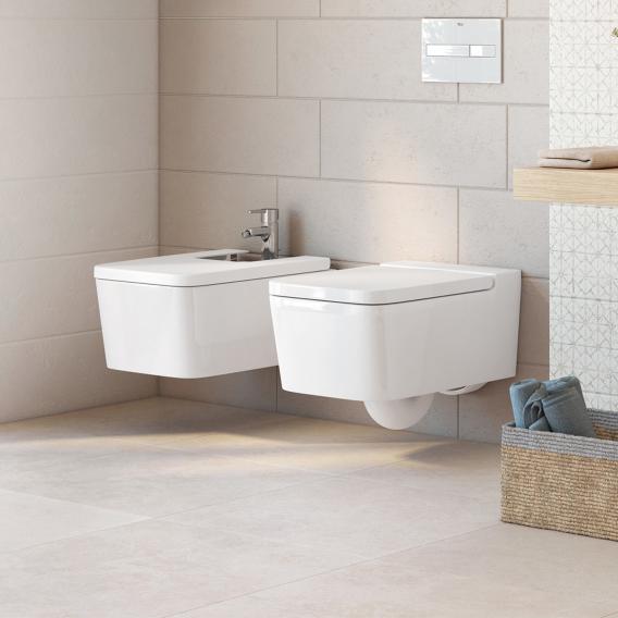 Toilettes suspendue rectangulaire à fond creux, avec abattant blanc, avec MaxiClean Roca Inspira - {{L'entrepôt du bricoleur }}